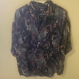 Men’s Silk Button-Down Abstract Print Shirt